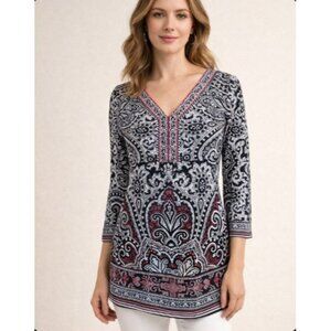 White House Black Market Paisley Tunic Top XS NWT V-Neck Long Sleeve
